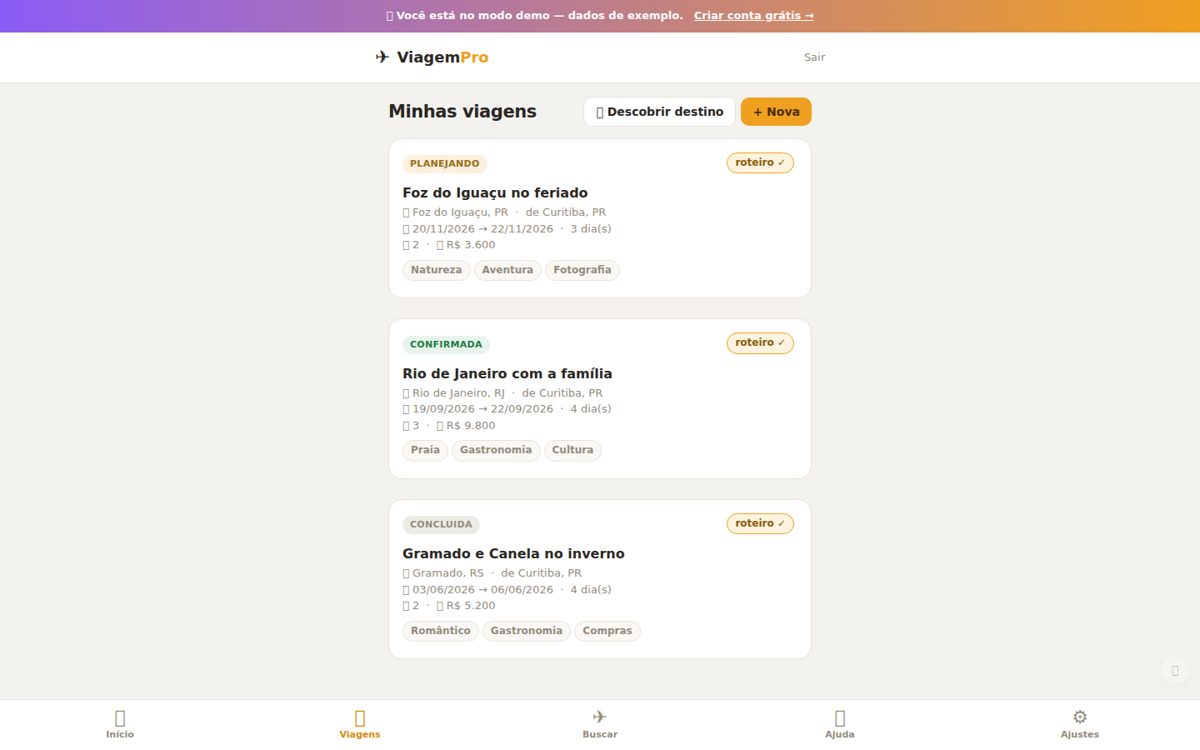 Suas viagens, com o roteiro pronto